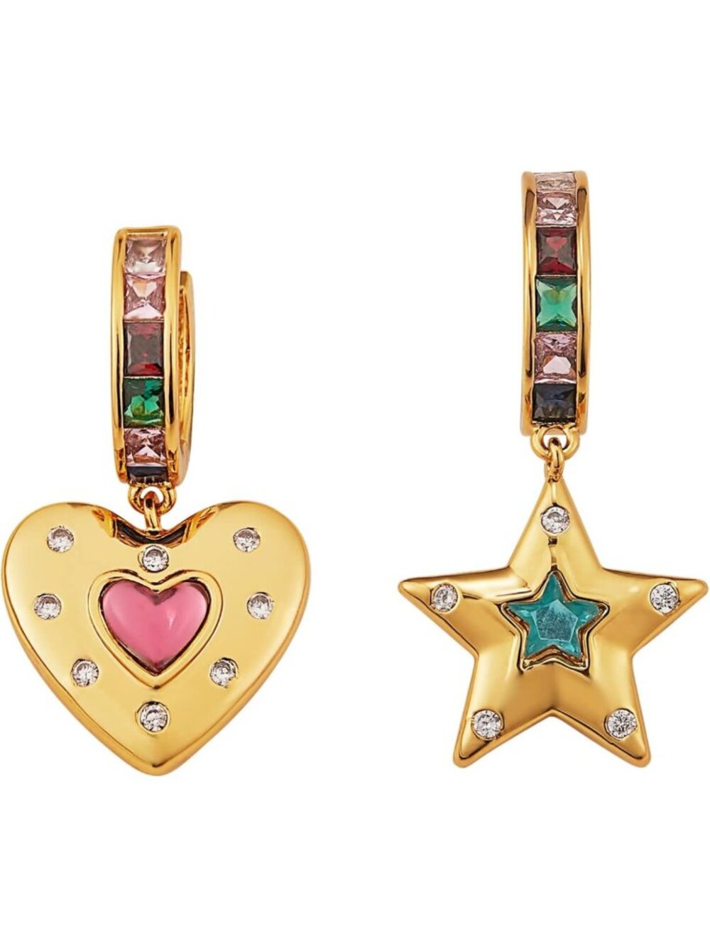 Personalized Gold Heart Star Dangle Hoop Earrings for Women - Unique Charms